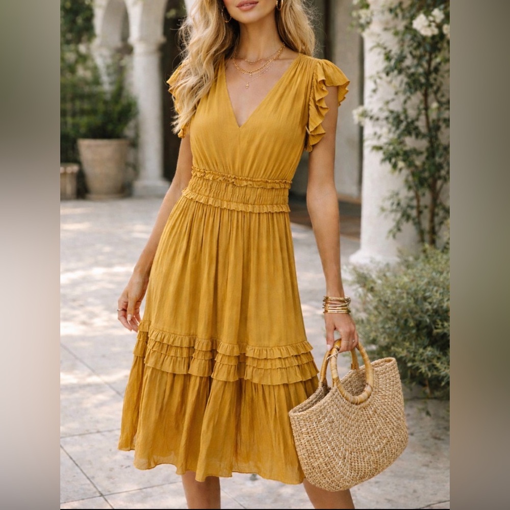 Current Air Marigold Ruffle Midi Dress, size Large